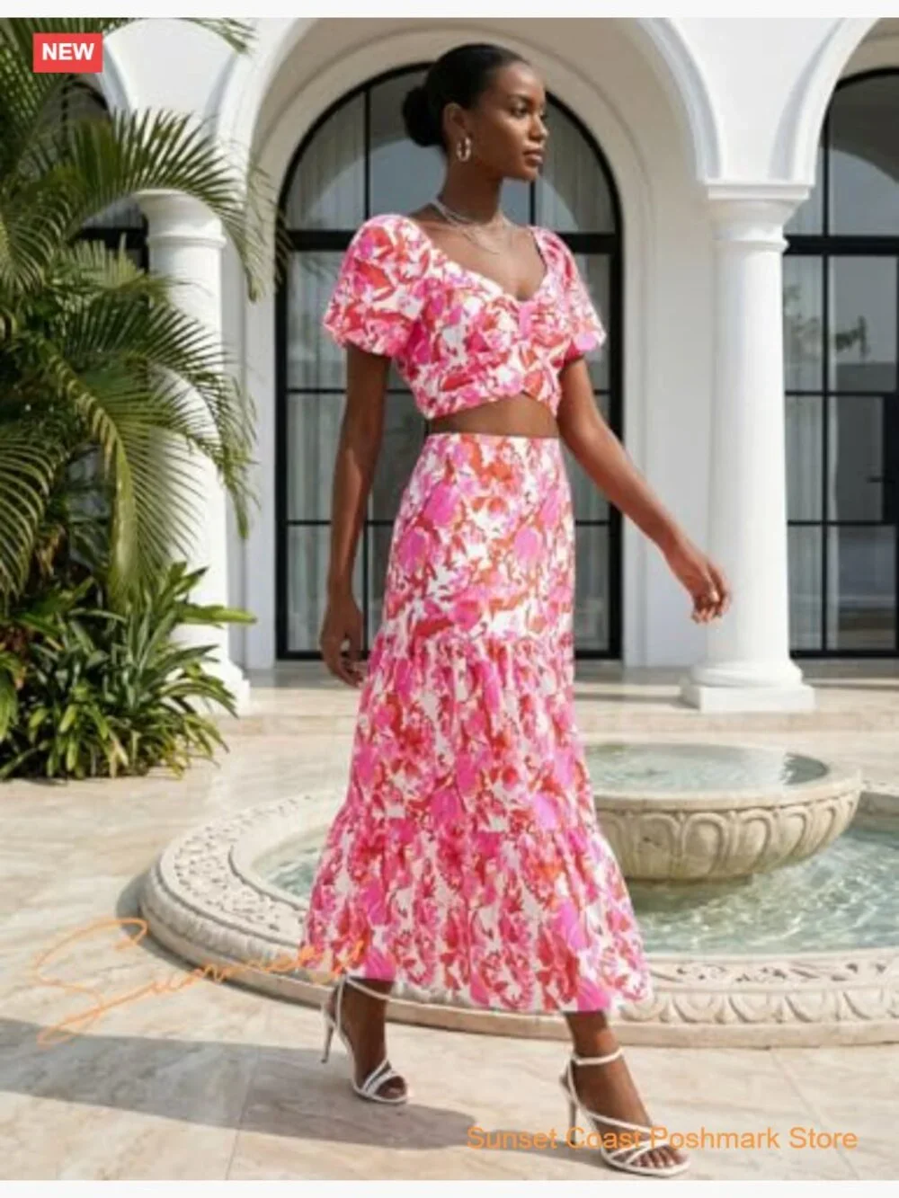 Floral Boho 2 Piece Skirt Set Matching Top & Long Skirt Cruise Outfit
